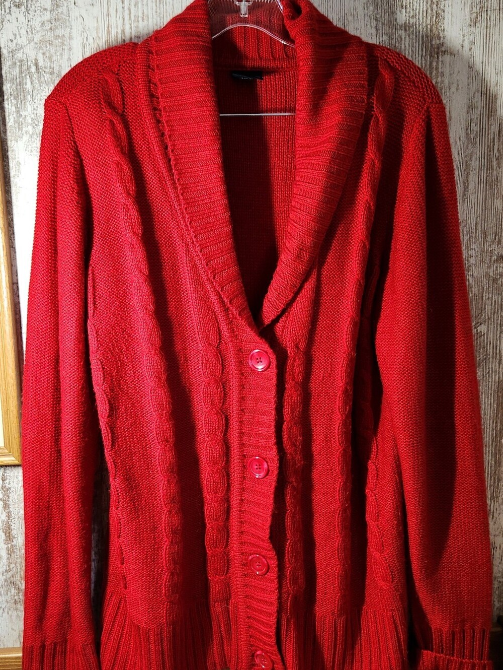 Faded Glory Red Cable-Knit Shawl Collar Cardigan
